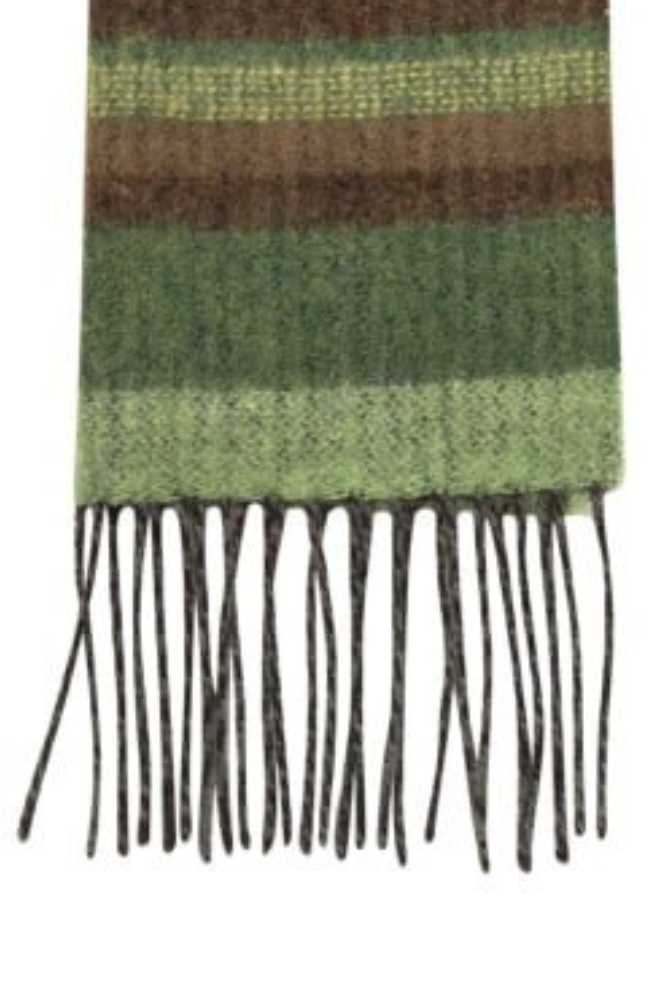 John Hanly Irish Wool Scarf Long 1976 Green Brown Horizontal Stripe