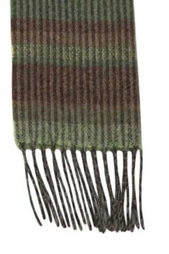 John Hanly Irish Wool Scarf Long 1976 Green Brown Horizontal Stripe