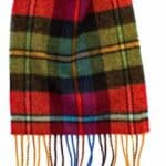 John Hanly Irish Wool Scarf Long 1987 Red Black Green Plaid