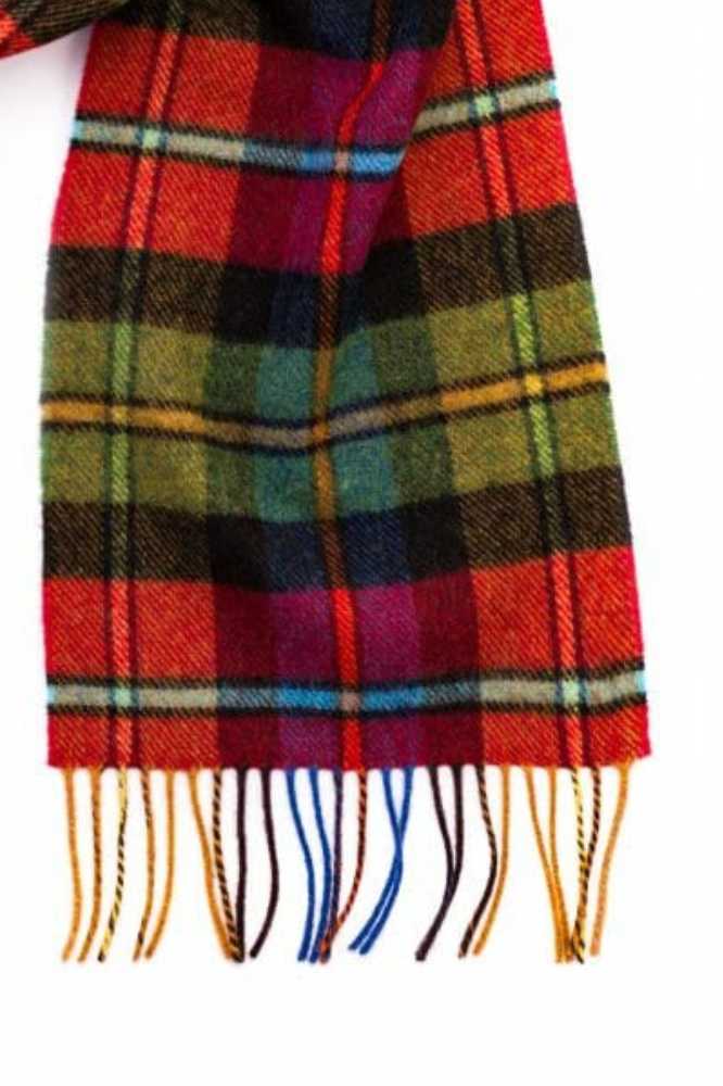 John Hanly Irish Wool Scarf Long 1987 Red Black Green Plaid