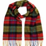 John Hanly Irish Wool Scarf Long 1987 Red Black Green Plaid