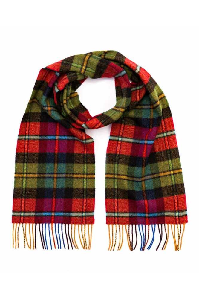 John Hanly Irish Wool Scarf Long 1987 Red Black Green Plaid