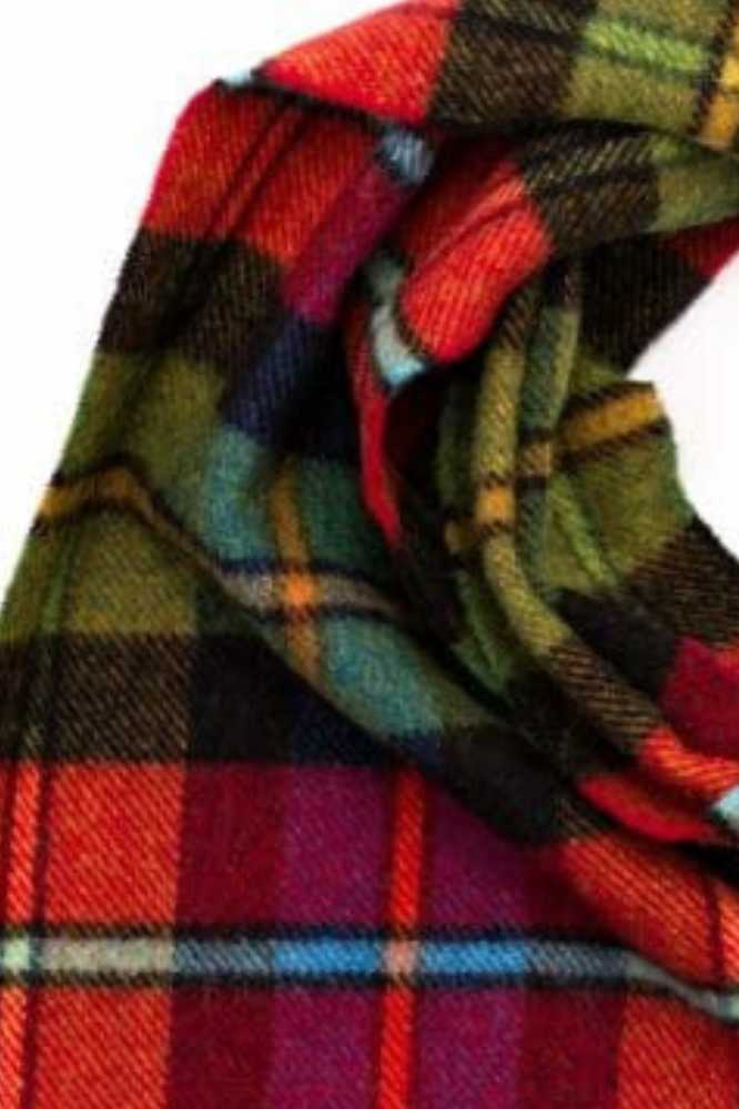 John Hanly Irish Wool Scarf Long 1987 Red Black Green Plaid