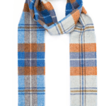 John Hanly Irish Wool Scarf Long 1990 Long Blue Grey Rust Plaid