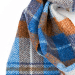 John Hanly Irish Wool Scarf Long 1990 Long Blue Grey Rust Plaid