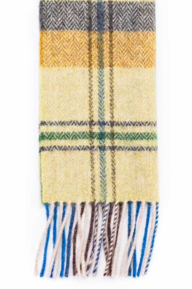 John Hanly Irish Wool Scarf Long 1991 Citrus Blue Brown Plaid