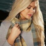 John Hanly Irish Wool Scarf Long 1991 Citrus Blue Brown Plaid