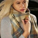 John Hanly Irish Wool Scarf Long 1991 Citrus Blue Brown Plaid