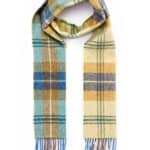 John Hanly Irish Wool Scarf Long 1991 Citrus Blue Brown Plaid