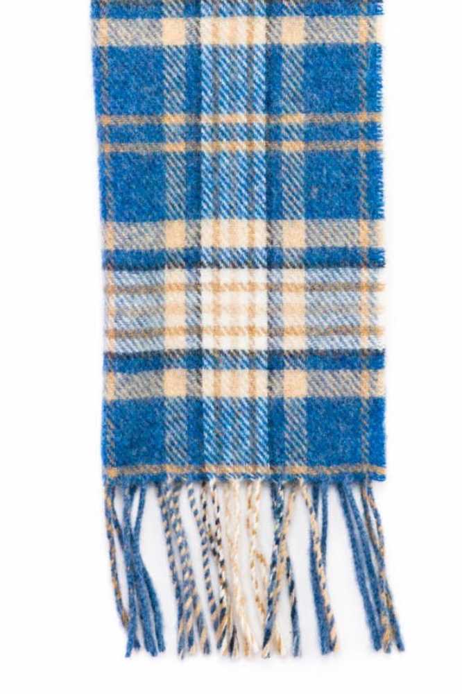 John Hanly Irish Wool Scarf Long 1992 Blue Beige Check