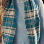 John Hanly Irish Wool Scarf Long 1992 Blue Beige Check