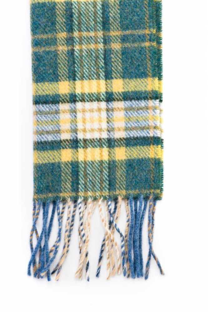 John Hanly Irish Wool Scarf Long 1995 Yellow Green Mix Check