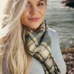 John Hanly Irish Wool Scarf Long 1995 Yellow Green Mix Check