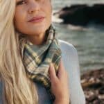 John Hanly Irish Wool Scarf Long 1995 Yellow Green Mix Check