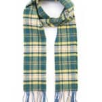 John Hanly Irish Wool Scarf Long 1995 Yellow Green Mix Check