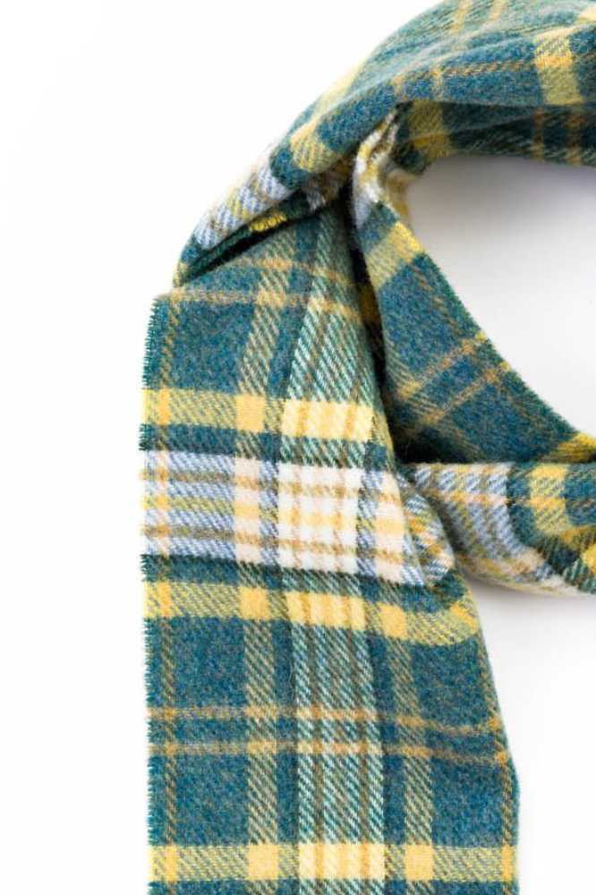 John Hanly Irish Wool Scarf Long 1995 Yellow Green Mix Check