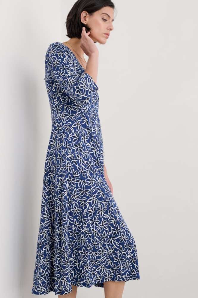 Seasalt Cornwall Secret Cove Dress Harbour Floral Washed Marine - La Vie en Rose Damesmode