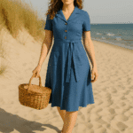 Very Cherry Revers Dress Lights Denim Indigo - La Vie en Rose Damesmode