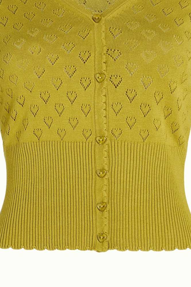 King Louie Cardi V Heart Ajour Spring Yellow - La Vie en Rose Damesmode