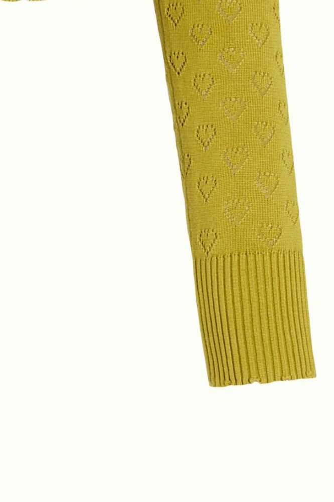 King Louie Cardi V Heart Ajour Spring Yellow - La Vie en Rose Damesmode