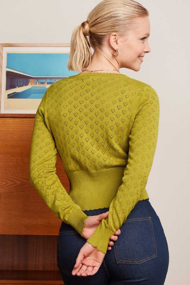 King Louie Cardi V Heart Ajour Spring Yellow - La Vie en Rose Damesmode