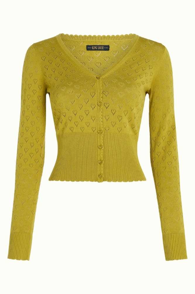 King Louie Cardi V Heart Ajour Spring Yellow - La Vie en Rose Damesmode
