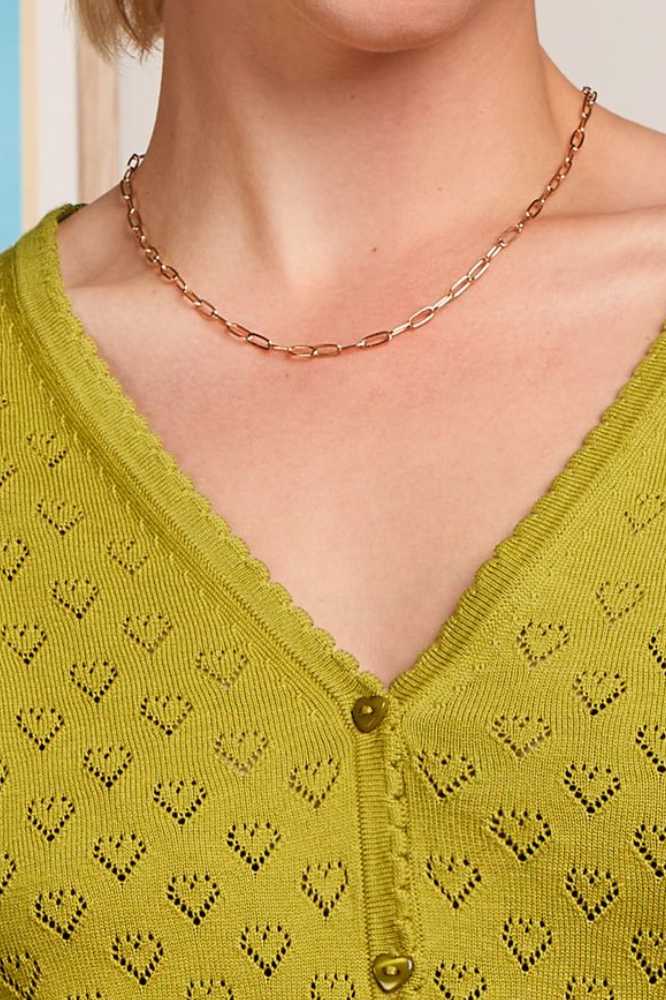 King Louie Cardi V Heart Ajour Spring Yellow - La Vie en Rose Damesmode