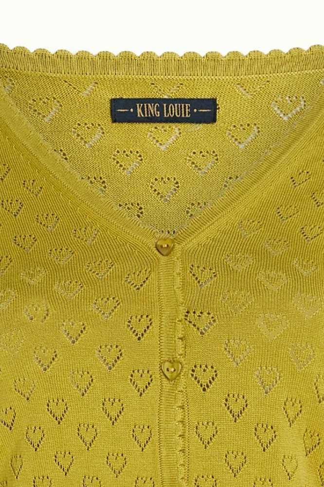 King Louie Cardi V Heart Ajour Spring Yellow - La Vie en Rose Damesmode