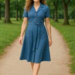 Very Cherry Revers Dress Lights Denim Indigo - La Vie en Rose Damesmode