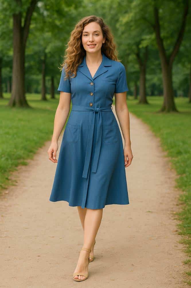 Very Cherry Revers Dress Lights Denim Indigo - La Vie en Rose Damesmode