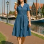 Very Cherry Revers Dress Lights Denim Indigo - La Vie en Rose Damesmode