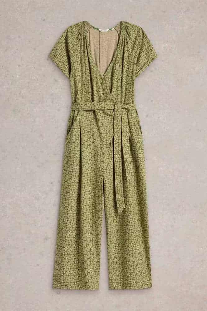 White Stuff Verity Linen Blend Jumpsuit Green Print - La Vie en Rose Damesmode