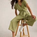 White Stuff Verity Linen Blend Jumpsuit Green Print - La Vie en Rose Damesmode