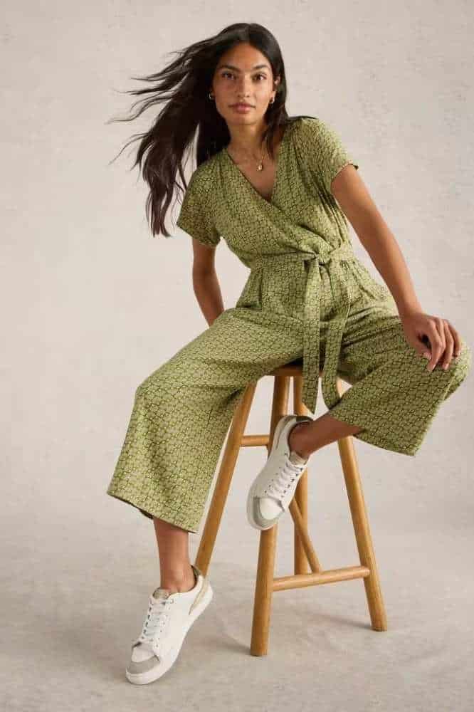 White Stuff Verity Linen Blend Jumpsuit Green Print - La Vie en Rose Damesmode