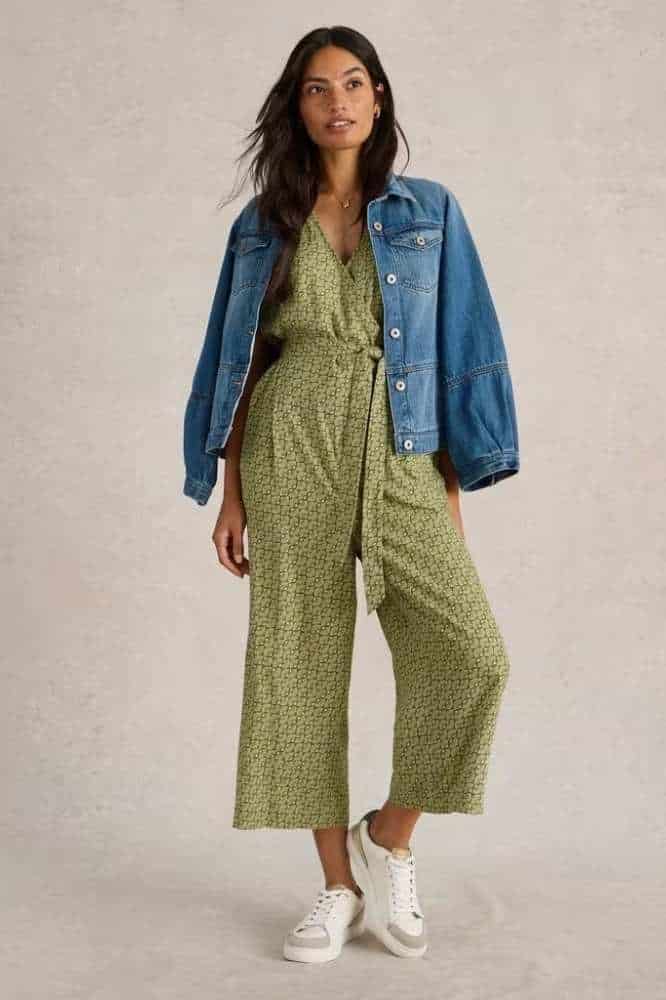 White Stuff Verity Linen Blend Jumpsuit Green Print - La Vie en Rose Damesmode