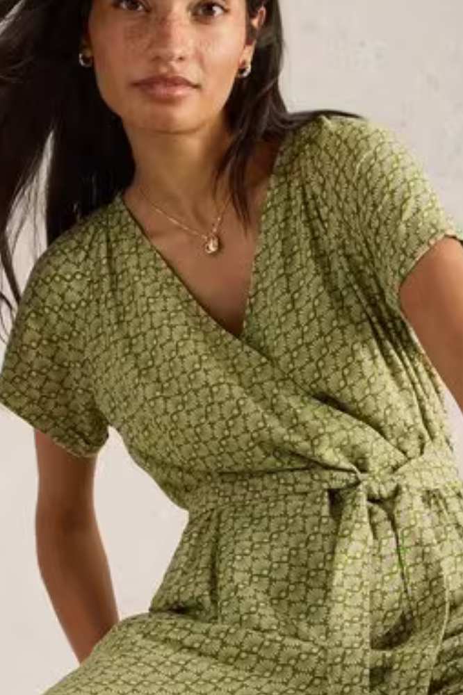 White Stuff Verity Linen Blend Jumpsuit Green Print - La Vie en Rose Damesmode