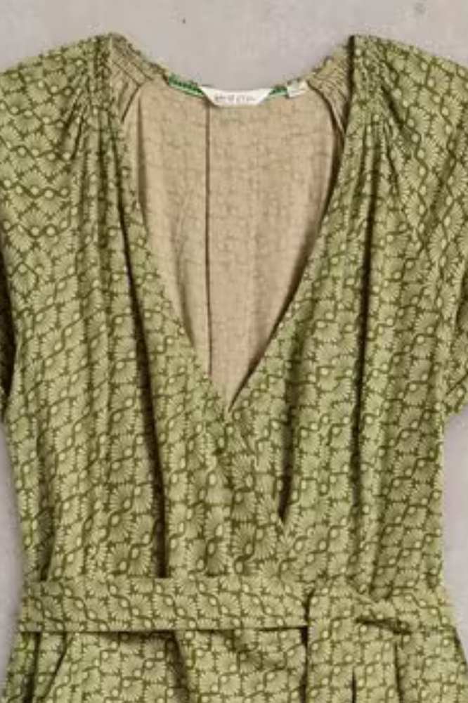 White Stuff Verity Linen Blend Jumpsuit Green Print - La Vie en Rose Damesmode