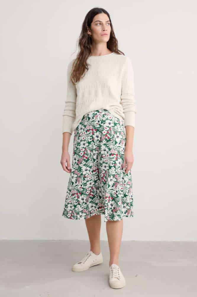Seasalt Cornwall Rose Skirt Calf Garden Flowers Dark Forage - La Vie en Rose Damesmode