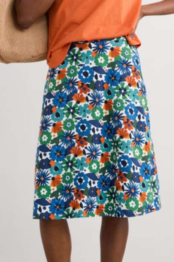 Seasalt Cornwall Rose Skirt Knee Screenprint Floral Chalk - La Vie en Rose Damesmode