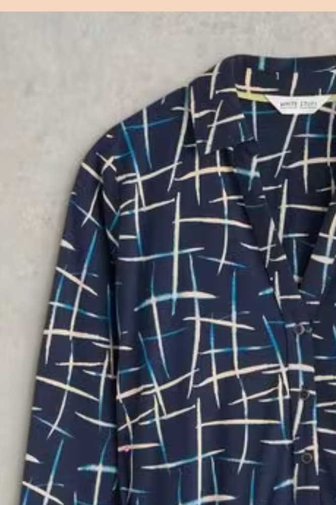 White Stuff Annie Jersey Shirt Dress Navy Print - La Vie en Rose Damesmode