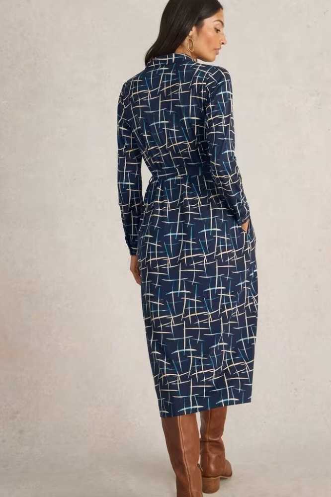 White Stuff Annie Jersey Shirt Dress Navy Print - La Vie en Rose Damesmode