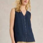 White Stuff Delilah Button Top Dark Navy - La Vie en Rose Damesmode