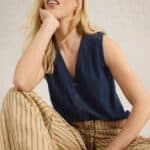 White Stuff Delilah Button Top Dark Navy - La Vie en Rose Damesmode