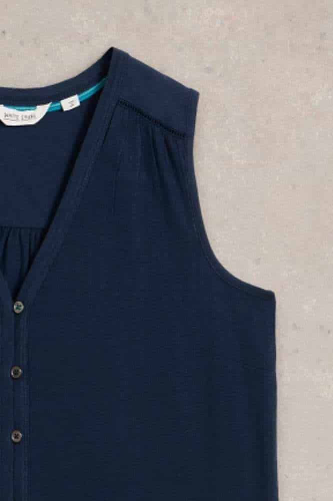 White Stuff Delilah Button Top Dark Navy - La Vie en Rose Damesmode