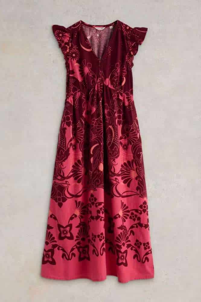 White Stuff Lorna Linen Blend Maxi Dress Red Multi - La Vie en Rose Damesmode