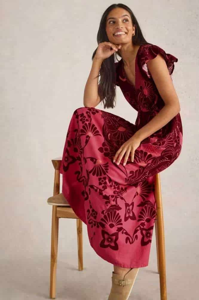 White Stuff Lorna Linen Blend Maxi Dress Red Multi - La Vie en Rose Damesmode