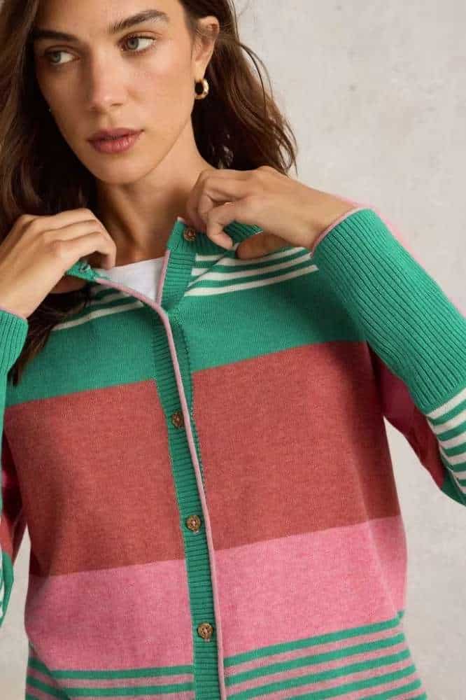 White Stuff Lulu Stripe Cardi Pink Multi - La Vie en Rose Damesmode
