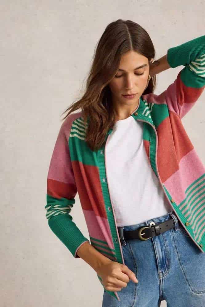 White Stuff Lulu Stripe Cardi Pink Multi - La Vie en Rose Damesmode