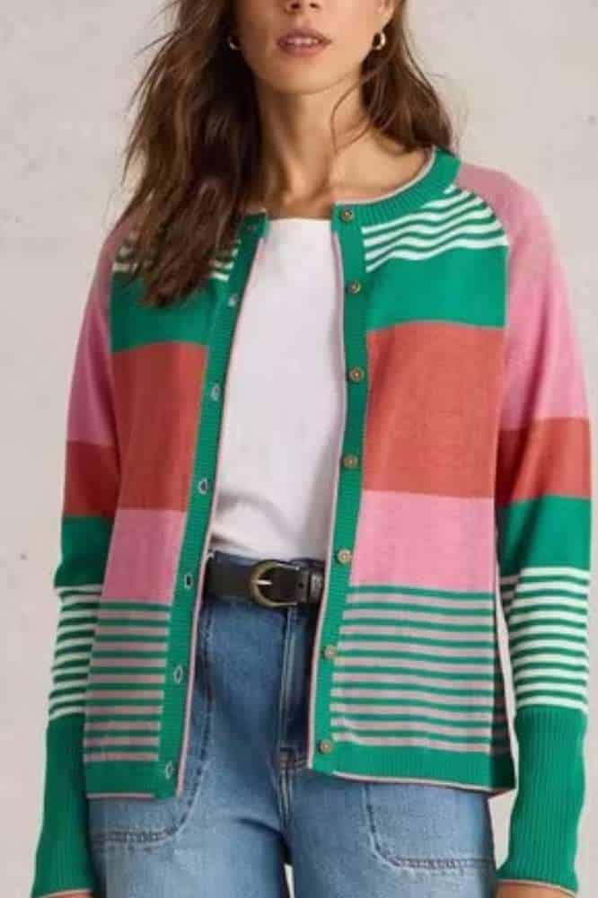 White Stuff Lulu Stripe Cardi Pink Multi - La Vie en Rose Damesmode