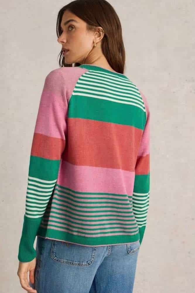 White Stuff Lulu Stripe Cardi Pink Multi - La Vie en Rose Damesmode